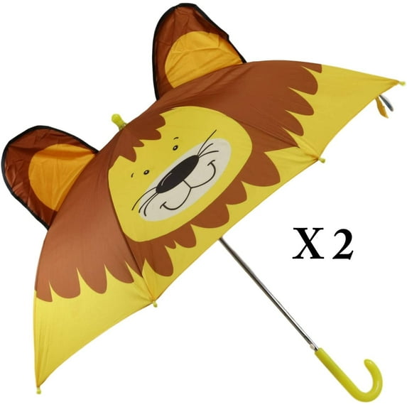 Pack of 2 Children Kids Animated 3D Pop Up Yellow Safari Lion Umbrella 33"Dia