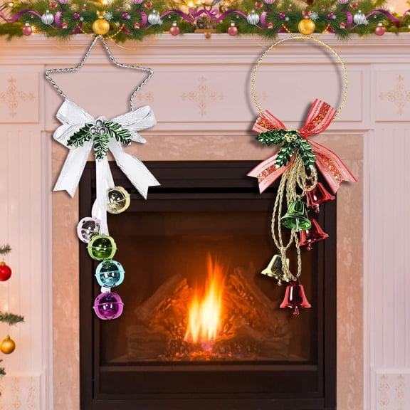 Pack of 2 Christmas Bell Ornaments, Xmas Tree Hanging Decorations Bells and Party Decorations, Silver Star and Red Round