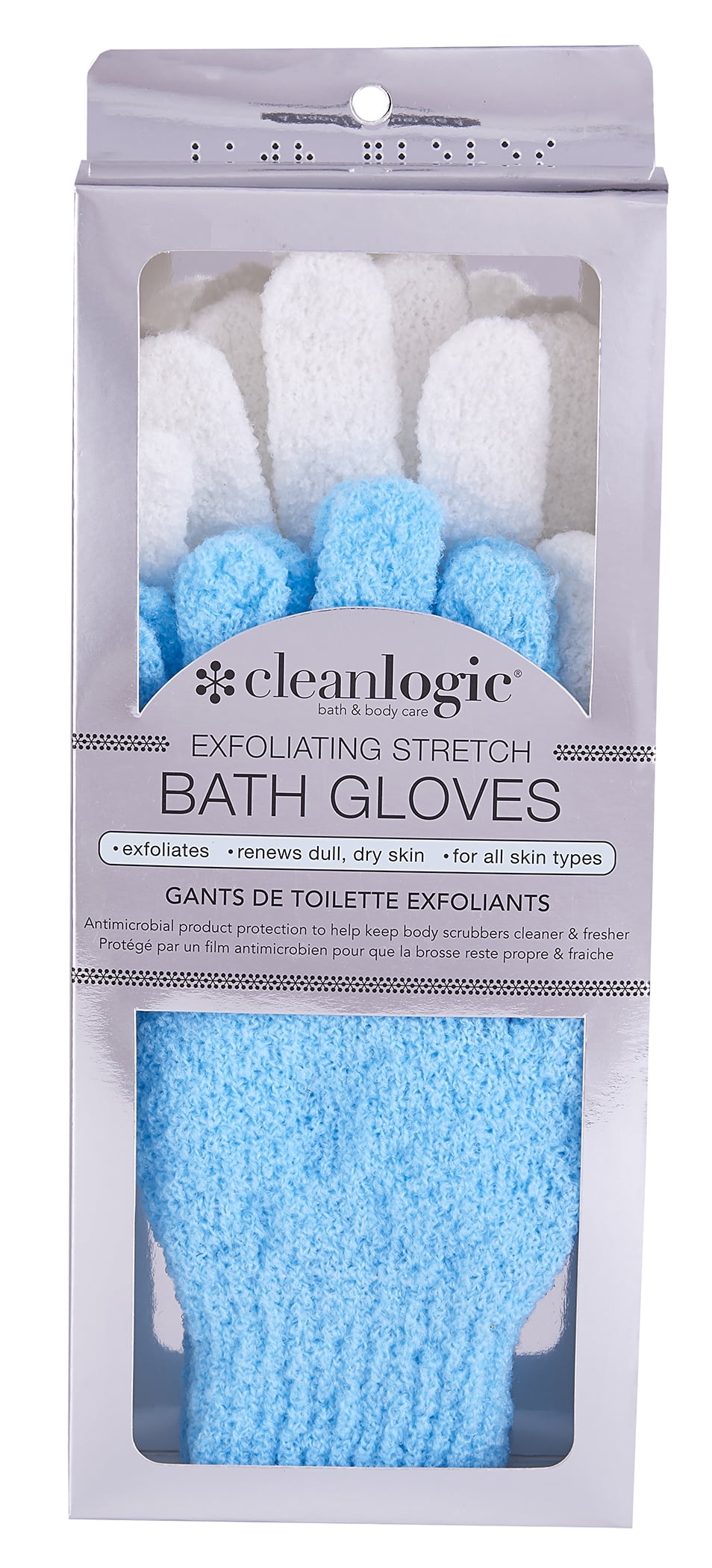 (Pack of 2) Cleanlogic Exfoliating Stretch Bath Gloves, Blue