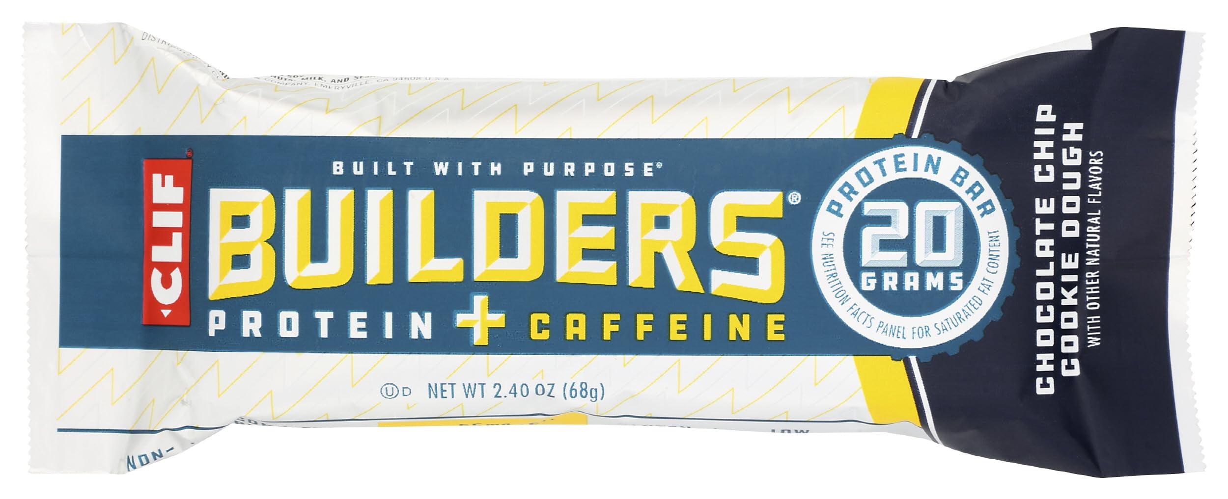 Pack of 2 - Clif Chocolate Chip Cookie Dough Caffeine Builders Bar, 2.4 Oz