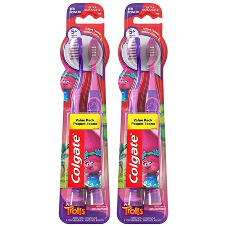 Pack of (2) Colgate Kids Toothbrush, Trolls, Extra Soft (Total 4 Qty)