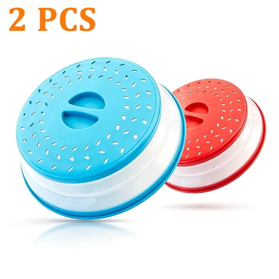 OFEFE Pack of 2 Collapsible Microwave Food Cover, Splatter Guard,Vented Microwave Lid for Food,10.5inch, BPA Free Tpr, Dishwasher Safe