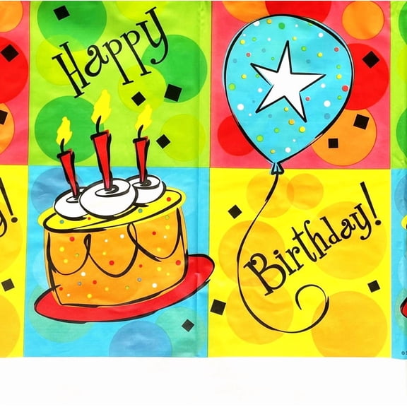 Pack of 2 - Colorful Happy Birthday Waterproof Party Tablecover Decoration - Extra Long 54" X 96" - Pack of 2