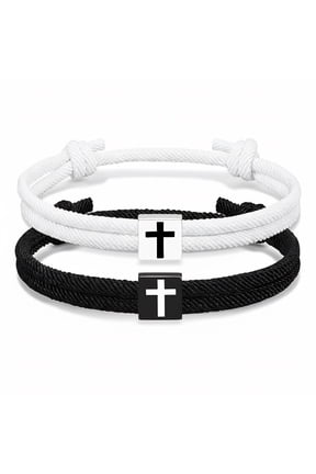 Pack of 2 Comfortable Adjustable Rope Bracelets Christian Symbol Ideal for Couples Faith Expression Gift