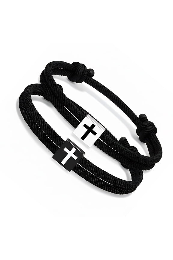 Pack of 2 Comfortable Adjustable Rope Bracelets Christian Symbol Ideal for Couples Faith Expression Gift