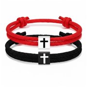 Pack of 2 Comfortable Adjustable Rope Bracelets Christian Symbol Ideal for Couples Faith Expression Gift