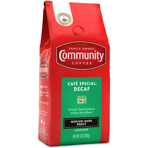 Pack of 2 Community Coffee Cafe Special Decaffeinated Medium-Dark Roast Ground Coffee, 12 oz (Package May Vary)