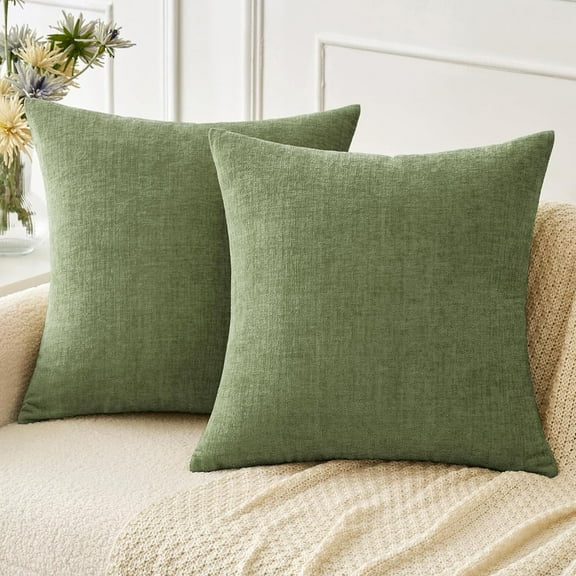 Pack of 2 Couch Throw Pillow Covers 18x18 Inch Spring Soft Sage Green Pillow Covers for Sofa Living Room Solid Dyed Pillow Cases