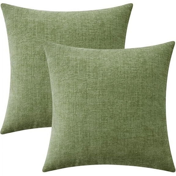 Pack of 2 Couch Throw Pillow Covers 24x24 Inch Spring Soft Sage Green Chenille Pillow Covers for Sofa Living Room Solid Dyed Pillow Cases