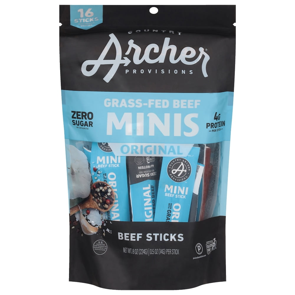 Pack of 2 Country Archer Original Grass-Fed Mini Beef Stick Bag, 16 ct, .5 oz (Package May Vary)