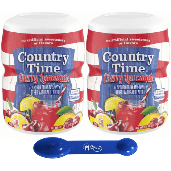 (Pack of 2) Country Time Cherry Lemonade Drink Mix, 18.3 oz Canisters (2in1 Miras Trademark Measuring Spoon Included)