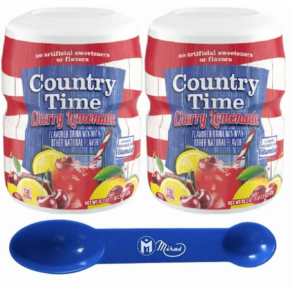 (Pack of 2) Country Time Cherry Lemonade Drink Mix, 18.3 oz Canisters (2in1 Miras Trademark Measuring Spoon Included)