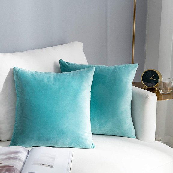 Pack of 2 Cozy Pillow Covers Square Decorative Cushion Covers for Bed Couch Sofa Bench,Dark Cyan