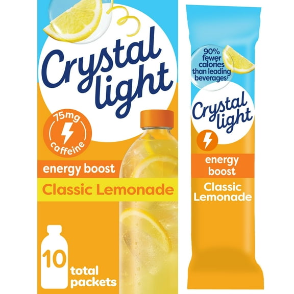 Pack of 2 - Crystal Light Energy Boost Lemonade Drink Mix, 10 Ct On-The-Go Packets