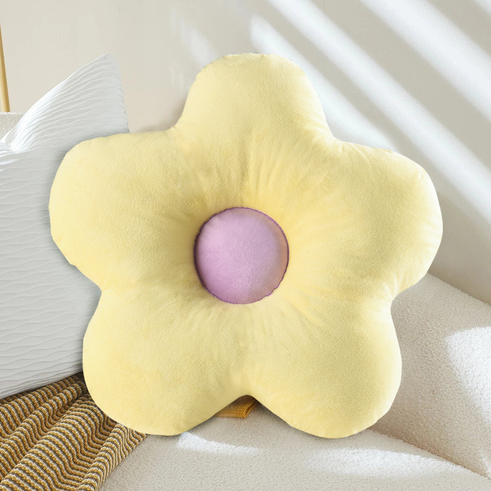Pack of 2 Cuddly Flower Shaped Throw Pillows, 15 inch Round Fun Daisy