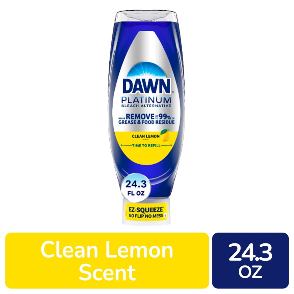 Pack of 2 Dawn Platinum Bleach Alternative, Clean Lemon Scent EZ-Squeeze Liquid Dish Soap, 24.3 fl oz (packaging may vary)