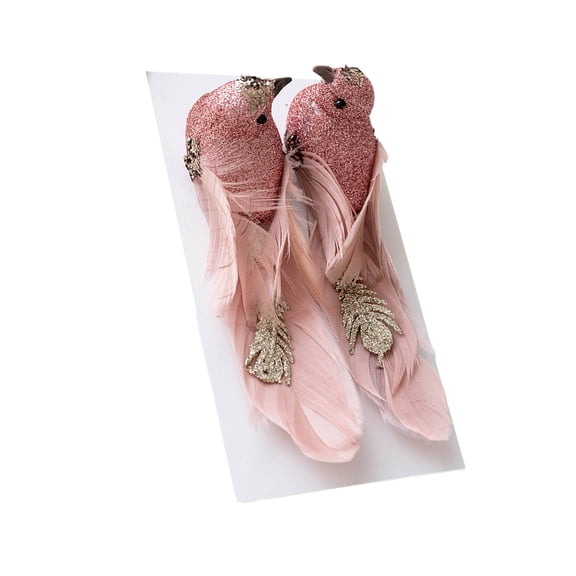 Pack of 2 Decorative Feathered Bird Pair Feathered Birds Hangings Ornament for Christmas Tree Embellishment