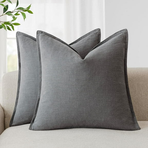 Pack of 2 Decorative Linen Soild Throw Pillow Covers for Couch Sofa Bedroom 18x18 inch, Gray