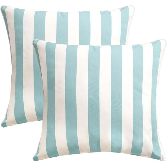 Pack of 2 Decorative Outdoor Throw Pillows 23" x 23" Square Garden Cushion for Patio Sofa Thick Cushion for Couch,Sofa,Light Blue Stripes