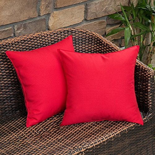 Pack of 2 Decorative Outdoor Waterproof Pillow Covers Square Garden Cushion Sham Throw Pillowcase Shell for Spring Patio Tent Couch 18x18 Inch Red