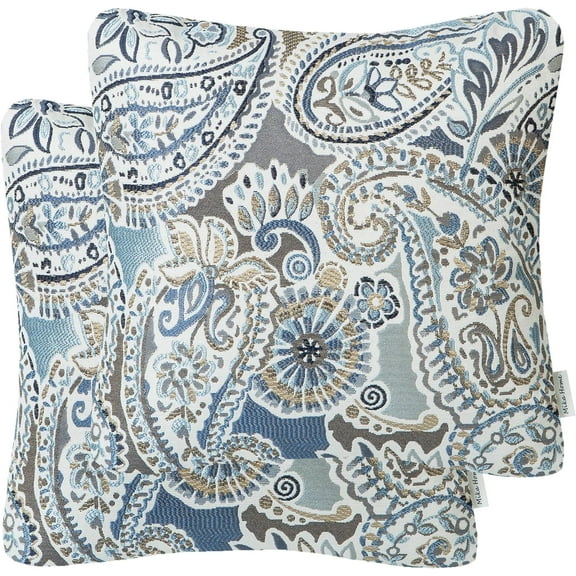 Pack of 2 Decorative Pillow Covers Throw Pillow Cases,Paisley Pattern,18X18 Inches,Blue Brown Cream Multicolor