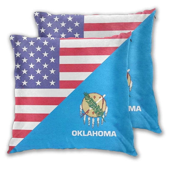 Pack of 2 Decorative Throw Pillow Covers America Oklahoma Flag Square Cushion Case Pillow Cases Set 16"x16"