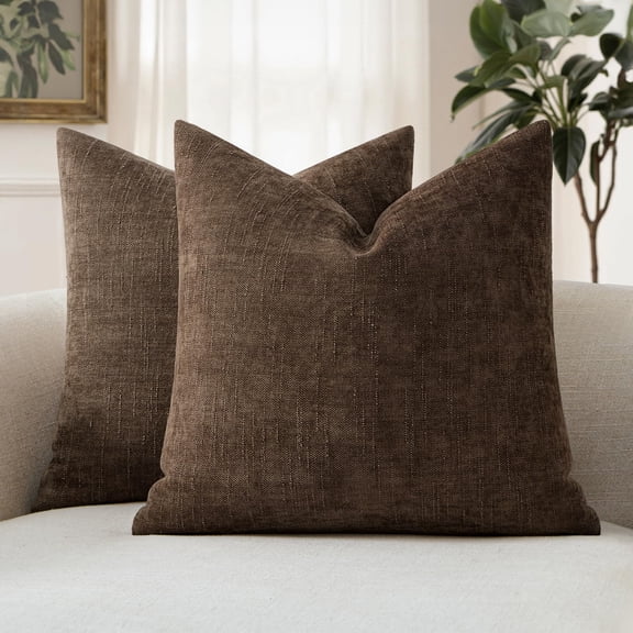 Pack of 2 Decorative Throw Pillow Covers Soft Chenille Solid Textured Home Cushion Cases 18x18 Inch