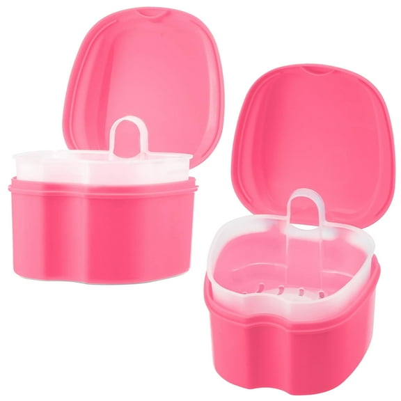Pack of 2 Denture Retainer Container Case, Denture Cleaning Denture Bath Box False Teeth Storage Box - Leak Proof and Lid Waterproof