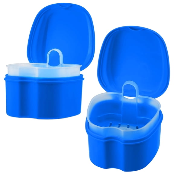 Pack of 2 Denture Retainer Container Case, Denture Cleaning Denture Bath Box False Teeth Storage Box - Leak Proof and Lid Waterproof