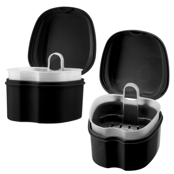 Pack of 2 Denture Retainer Container Case, Denture Cleaning Denture Bath Box False Teeth Storage Box - Leak Proof and Lid Waterproof