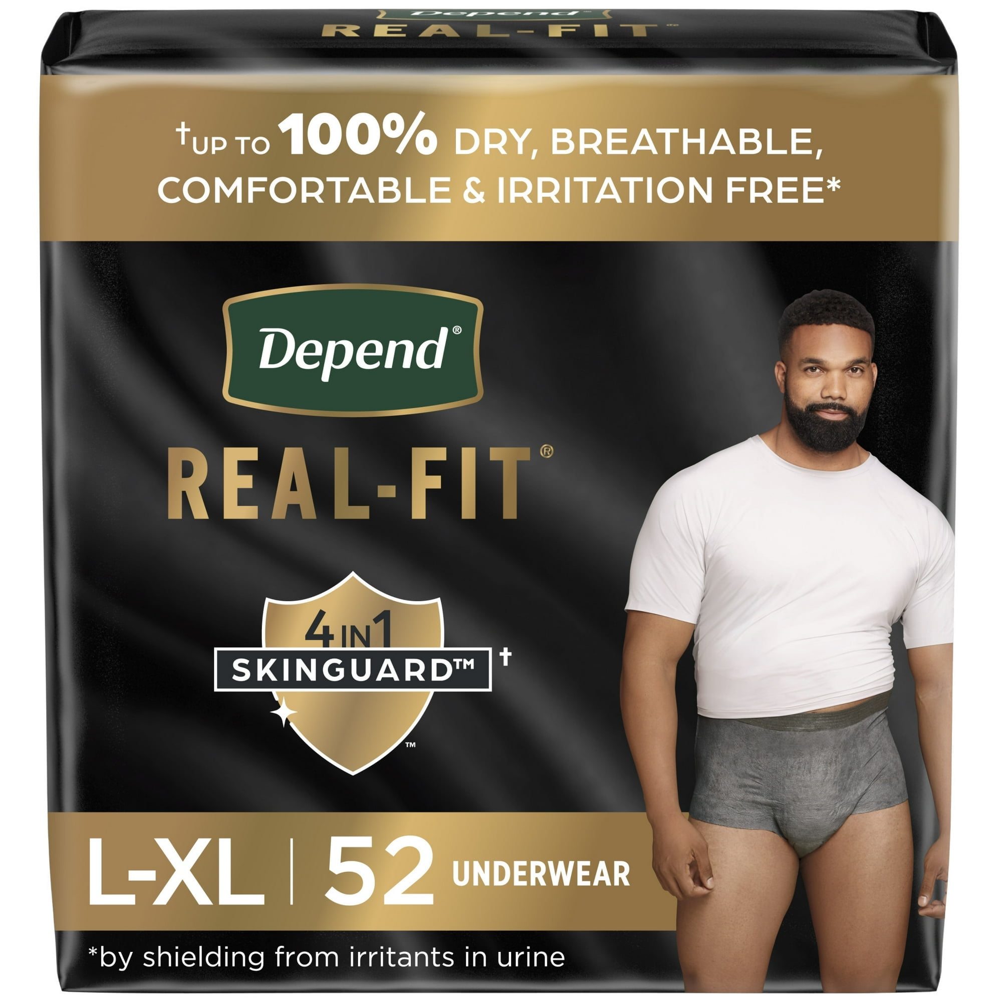 Pack of 2 Depend Real Fit Men's Incontinence Underwear, Maximum Absorbency, L/XL, Grey, 52 Count