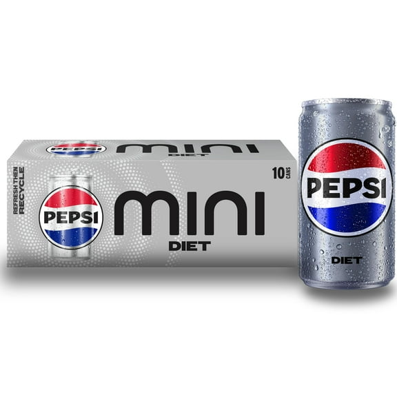 Pack of 2 - Diet Pepsi Soda, 7.5 Fl Oz Mini Cans, (Pack Of 10) Packaging May Vary