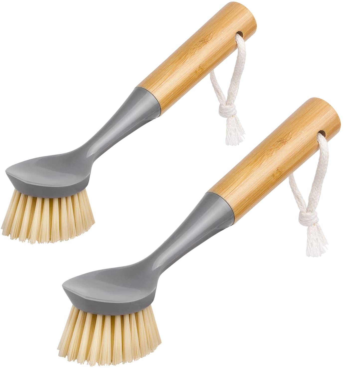 Pack of 2 Dish Brush with Bamboo Handle Household Cleaning Brushes Built-in  Scraper, Scrub Brush for Pans, Pots, Kitchen Sink Cleaning 