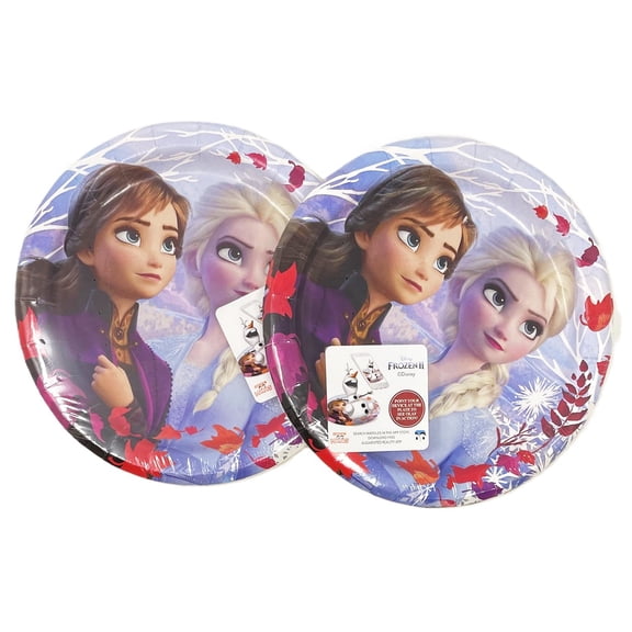 Pack of 2 - Disney Frozen Princess Elsa & Anna Dessert Size 6.75" Disposable Party Plates - 2 Packs of 8 - 16 Total