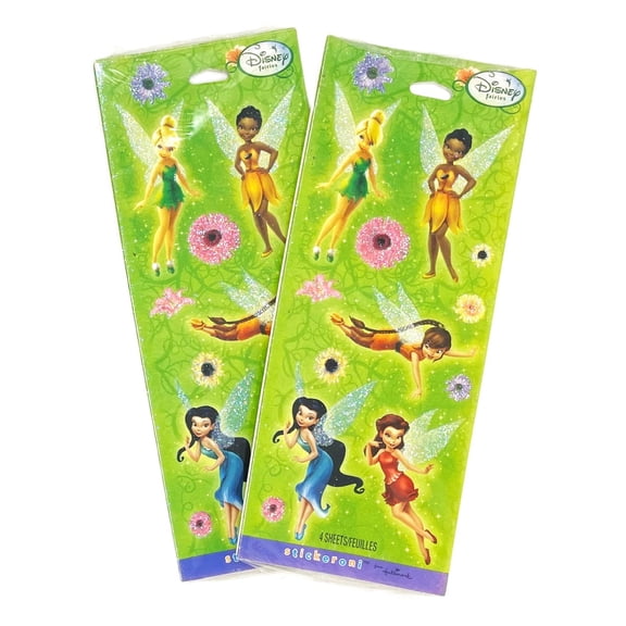Pack of 2 - Disney Tinker Bell Iridessa Fawn & More Glitter Stickers Party Favor Treats - 104 Total Stickers
