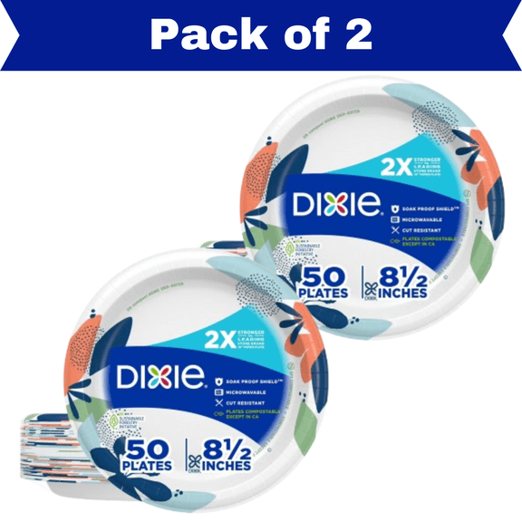 Pack of 2 Dixie Disposable Paper Plates, 8.5", Multi-Color, 50 Count
