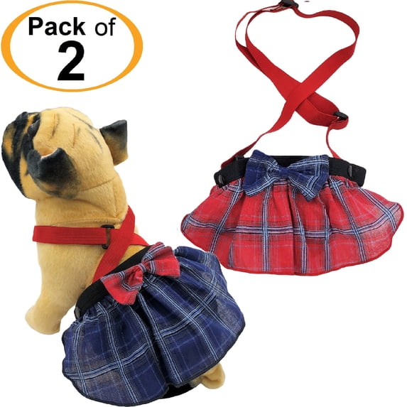 Pack of 2 Dog Skirt Female Diapers Plaid for Small and Large Pet Cotton Blue Red