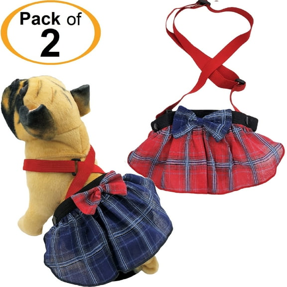 Pack of 2 Dog Skirt Female Diapers Plaid for Small and Large Pet Cotton Blue Red