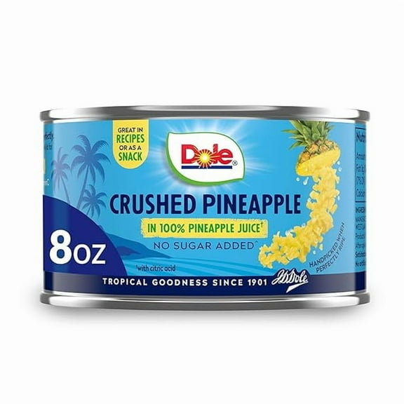 (Pack of 2) Dole Canned Fruit, Crushed Pineapple in 100% Pineapple Juice, Gluten Free, Pantry Staples, 8 Oz
