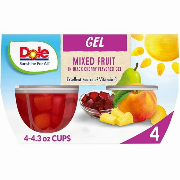 Pack of 2 Dole Fruit Bowls - Mixed Fruit in Black Cherry Flavored Gel, 4 ct (Package May Vary)