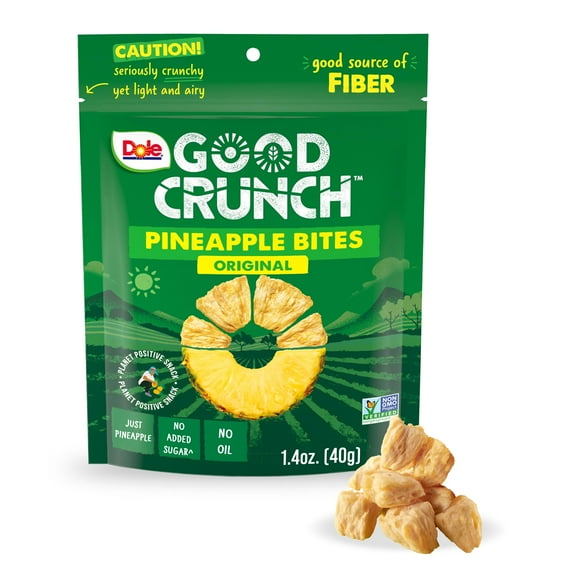Pack of 2 - Dole Good Crunch Pineapple Dried Fruit Bites, Gluten Free & Vegan Snack, 1.4Oz Bag