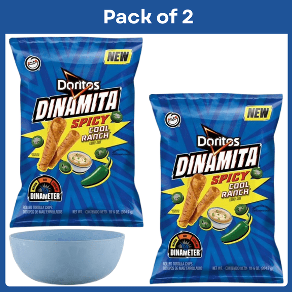 Pack of 2 Doritos Dinamita Spicy Cool Ranch Tortilla Snack Chips, 10.75 oz- With Bowl