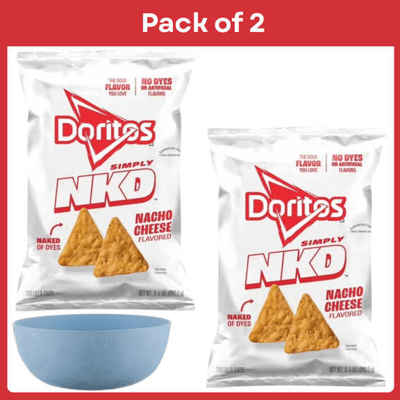 Pack of 2 Doritos Simply NKD No Dyes No Artificial Flavors Nacho Cheese Tortilla Chips Bag, 9.25 oz-With Bowl