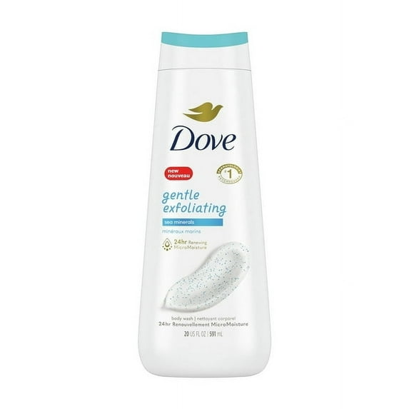 Pack of 2 Dove Gentle Exfoliating Long Lasting Women's Body Wash Sea Minerals All Skin, 20 oz