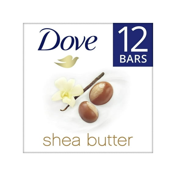 Pack of 2 Dove Moisturizing Gentle Beauty Bar Soap for All Skin Type, Shea Butter & Vanilla, 3.75 oz (12 Bars)