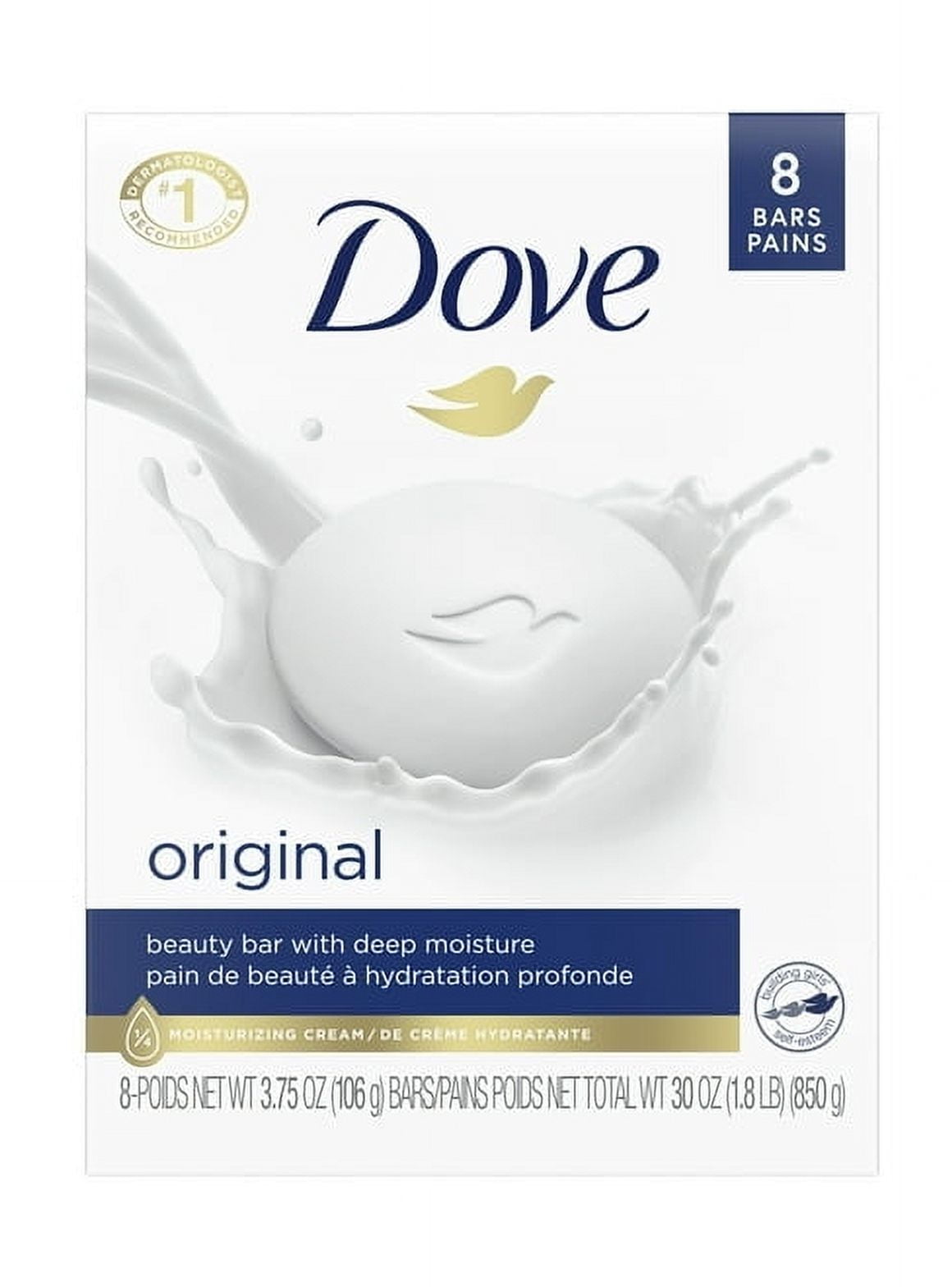 Dove Original Deep Moisturizing Beauty Bar Soap, Unscented, 3.75 oz (8 Bars) pack of 2