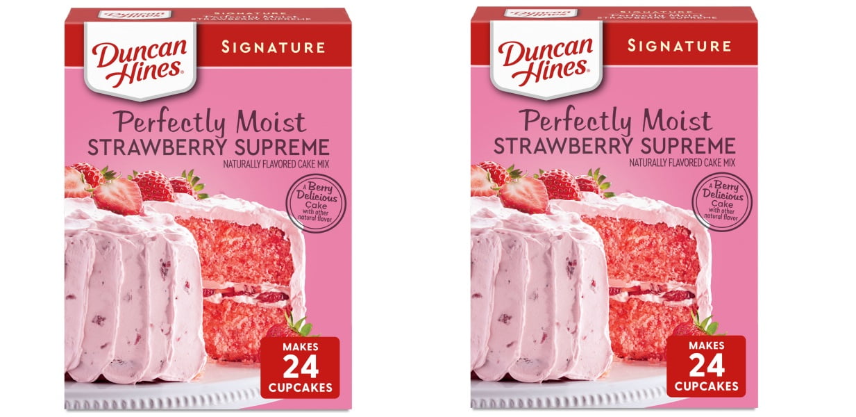 Pack of 2 Duncan Hines Signature Perfectly Moist Strawberry Supreme Naturally Flavored Strawberry Cake Mix, 15.25 oz