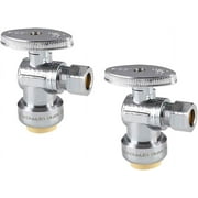 (Pack of 2) EFIELD Push Fit 1/4 Turn Angle Stop Valve Water Shut Off 1/2 Push x 3/8 Inch Compression, with Disconnect Clip Chrome