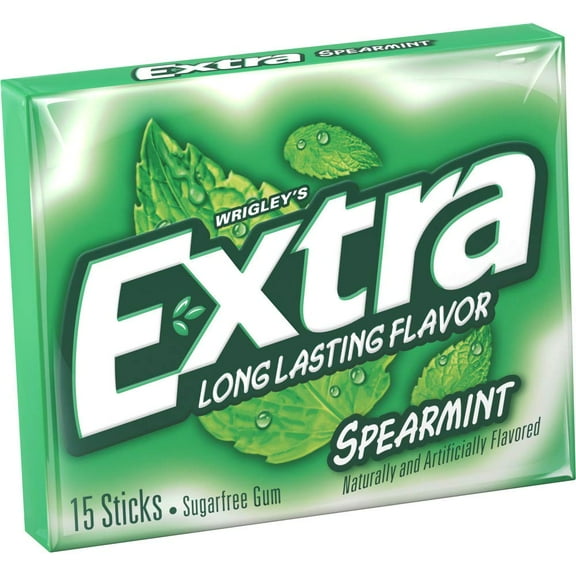 Pack of 2 EXTRA Gum Spearmint Sugar Free Chewing Gum, Single Pack, 15 Stick