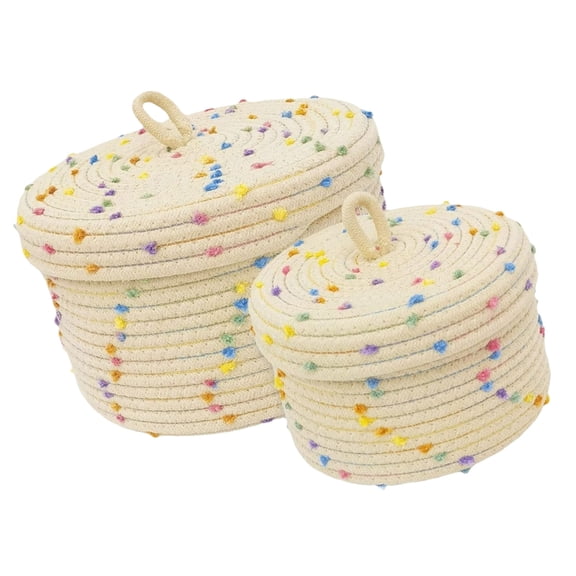 Pack of 2 Elegant Braided Storage Baskets with Lids and Handles for Multipurpose Home Organization Storage